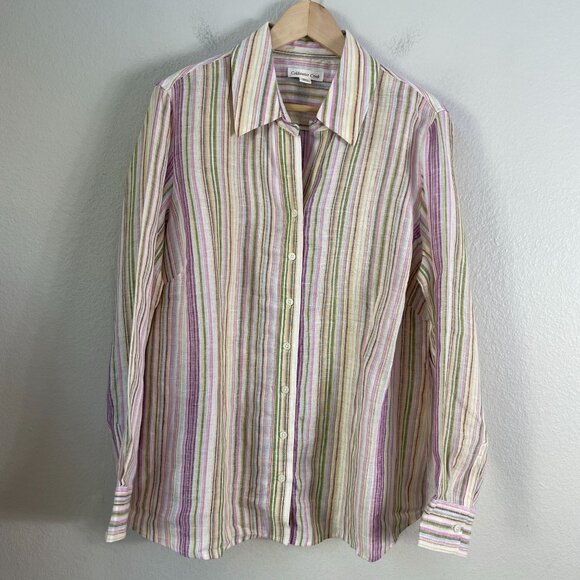 Coldwater Creek Womens Plus 1X Striped Button Up Shirt Linen Blend Long Sleeve - Picture 7 of 11